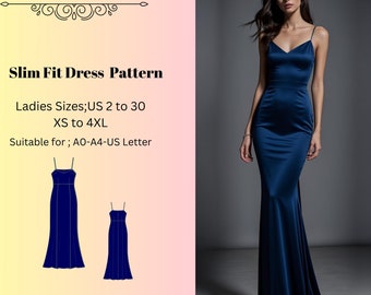 Slim Fit Dress  Pattern  , Evening Gown, Ball Gown, Prom Dress, Anniversary Dress, Valentine's Day Dress