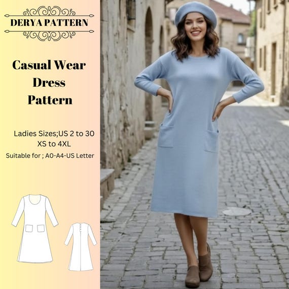 Tunic Dress Sewing Pattern,women Dress Patterns, Boho Casual  Wear,size:us2-30 (A0-A4-USLETTER) - Etsy UK