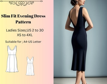 Backless Evening Dress Sewing Pattern,Women Dress Patterns,1950 Vintage Style,WeddingSize:US2-30 (A0-A4-USLETTER)