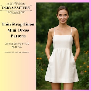 Thin Strap Linen Mini Dress,Pocketed Linen dress Pattern,Easy Dress Pattern, Elegant Dress Pattern,Sewing Pattern,A0 A4 US Letter-US 2 to 30