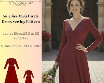 Surplice Maxikleid, Abendkleid, Frauenkleid,Hochzeit, Größe: US 2-30 (A0-A4-USLETTER)