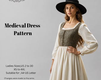 Medieval Dress Sewing Patterns,Women Corset,Vest, Fairy, Elf, Regency,Size:US2-30 (A0-A4-USLETTER)