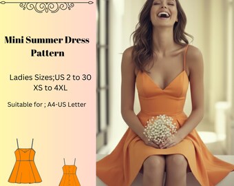 Mini Summer Dress Sewing Pattern,Women Dress Patterns,Evening,Party,Wedding,Size:US2-30 (A0-A4-USLETTER)