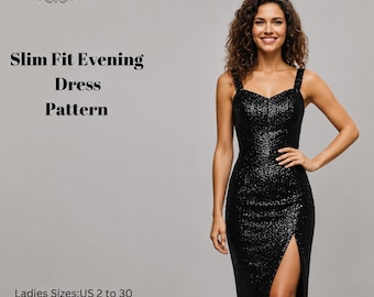 Slim Fit Evening Dress Pattern,Women Dress Patterns,Wedding Guest,Size:US2-30 (A0-A4-USLETTER)