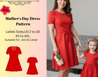 Mother's Day Dress Pattern,Casual Dress Pattern,Knee Length Women's Dress, Sizes;US 2 to 30 and XS to 4XL,Suitable A0- A4-US Letter