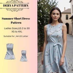 Summer Short Dress Pattern,Summer Dress Sewing Pattern, Spring Dress Pattern,Women Dress Pattern A0 A4 US Letter-US 2 to 30