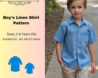 Jongen linnen shirt patroon, jongensjurk naaipatroon, lentejurkpatroon, herenjurkpatroon, A4 - A0, 2-16 jaar