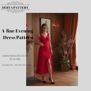 A-Line Evening Dress Sewing Pattern: Wedding, Christmas (A0 A4 US Letter) (Digital Download)