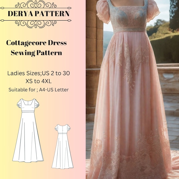 Cottagecore Dress Sewing Pattern, Medieval Cosplay Dress, Ball Gown Sewing Pattern, Fairy Dress, Victorian Dress, Cottagecore Dress Pattern