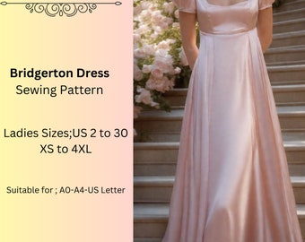 Bridgerton Kleid, Feenkleid, Regency, Elfenkleid, Maxikleid, Halloweenkostüm, A0 A4 US Letter-US 2 bis 30 Ballkleid-Empire Taille