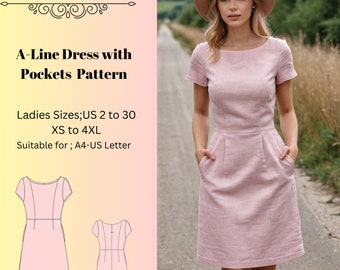 A-Line Dress with Pockets Pattern: Women&#39;s Sewing Pattern (A4, A0, US Letter) (PDF)