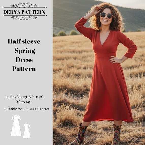 Wrap Dress Sewing Pattern,women Dress Patterns,half Sleeve,v-neck Summer  Dressessize:us2-30 (A0-A4-USLETTER) - Etsy