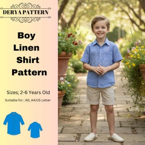 Boy's Linen Shirt Sewing Pattern,Kids Summer Dress Patterns,Sizes 2-6 Years (A4 - A0)