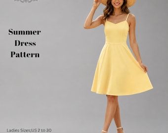 Summer Strap Dress Sewing Pattern,Women Dress Patterns, Spring Dresses, Wedding GuestSize:US2-30 (A0-A4-USLETTER)