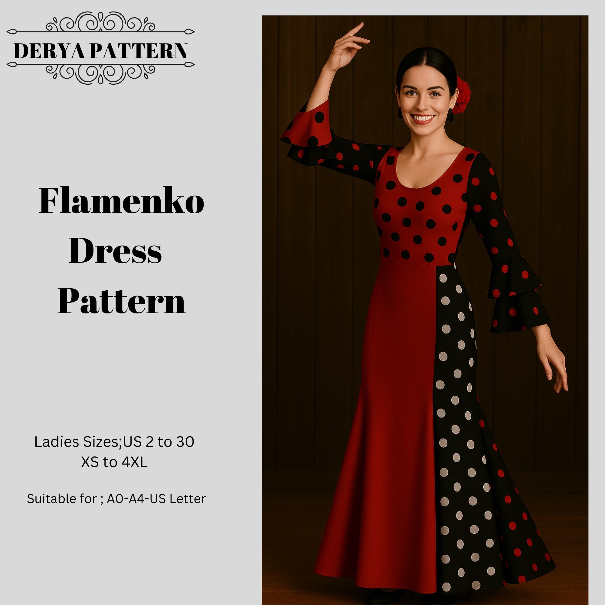 knee length dresses for ladies Spanish Flamenco Dress Elegancia in Red 34