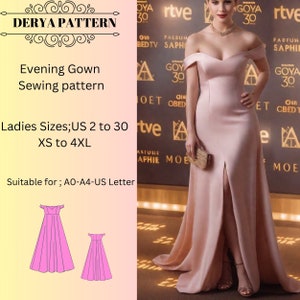 Prom Formal Maxi Dress Sewing Pattern, Wedding Dress Pattern, Ball Gown,Evening Dress,Sizes ;US 2 to 30 and XS to 4XL,Suitable A0- A4-Letter