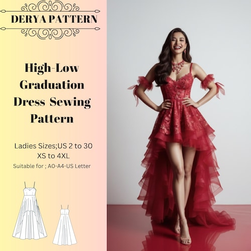 High-low Dress Sewing Pattern,graduation Ball Gown,women Dress Patterns,size:us2-30  (A0-A4-USLETTER) - Etsy