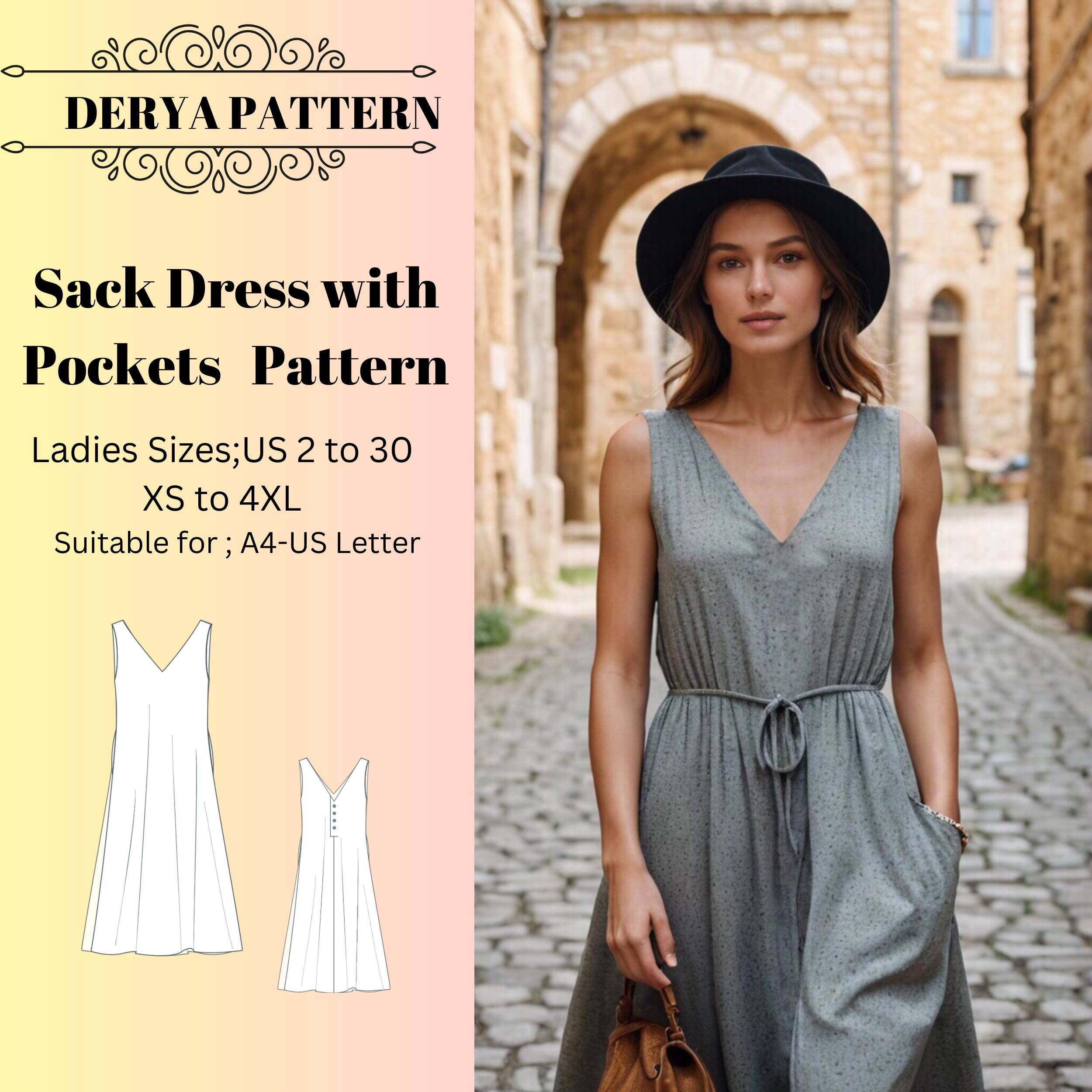 Sack Dress Sewing Pattern With Pockets,women Dress Patterns,boho ...