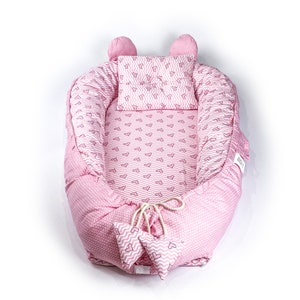 Nido de bebé 90x50cm doble cara cuna algodón cojín corazón rosa