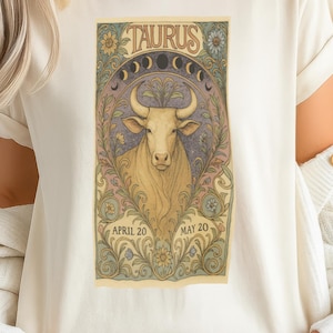Taurus Shirt Art Nouveau Style | Taurus Horoscope Tee, Astrology Shirt Gift for Her or Him, Zodiac Shirts, Birthsign Shirt, Taurus Gift