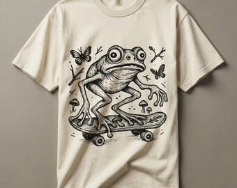 Skateboard Frog Shirt, Comfort Colors Tee for Grunge Clothing Weirdcore Animal Lovers