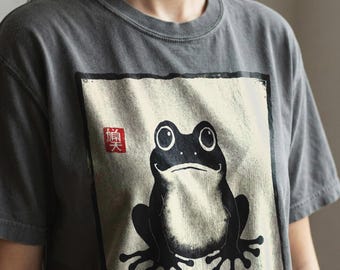 Japanese Sumi E Frog T-Shirt, Kawaii Vintage Animal Comfort Colors Tee