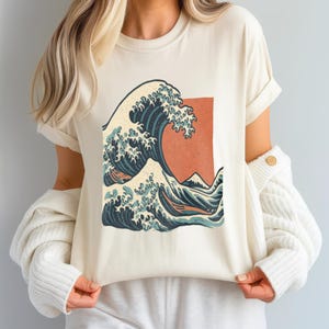 Koszulka z motywem Wielkiej Fali Kanagawa | Koszulka z japońską sztuką w stylu vintage | Koszulka Hokusai Wave Off Kanagawa | Koszulka z motywem Harajuku Wave | Prezent dla niego i dla niej