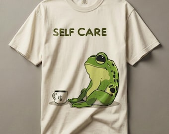 Self Care Frog Comfort Colors Shirt, Kawaii Mental Health Frog Tee