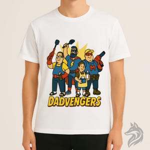 Koszulka Dadvengers | Zabawna koszulka z superbohaterem dla taty | Prezent na Dzień Ojca inspirowany Marvelem | Koszulka z bohaterem komiksu dla taty | Zabawna koszulka parodiująca Avengers