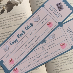 Gemütliches Buchklub Lesezeichen | Niedliche Ästhetik | Personalisiert | Benutzerdefinierter Name | Lesezeichen Lesezeichen | Bücherwurm Geschenk für Leseratten