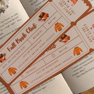 Fall Book Club Bookmark | Autumn Cute Cosy Aesthetic | Personalised | Custom Name | Ticket Voucher Bookmark | Bookish Booklover Reader Gift