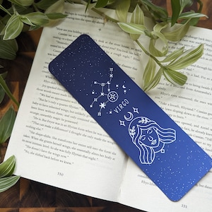 Jungfrau Sternzeichen, Sternzeichen Symbol handgemachtes Lesezeichen. Perfektes Geschenk für Buchliebhaber, Leseratten, Schreibwaren Sammler.