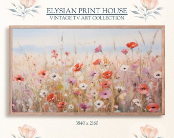 Spring Wildflower Field: Country Flowers Art, Warm Tone Wildflowers Art for Samsung Frame TV, Charming Decor, Digital Download | TV18