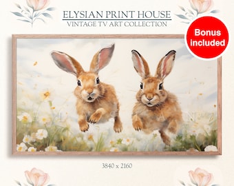 Vintage Spring Bunnies: Easter Rabbit Art for Samsung Frame TV, Charming Farmhouse & Nursery Decor, Kids, Instant Digital Download | TV13