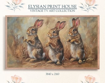 Vintage Spring Bunnies: Easter Rabbit Art for Samsung Frame TV, Charming Farmhouse & Nursery Decor, Kids, Instant Digital Download | TV17