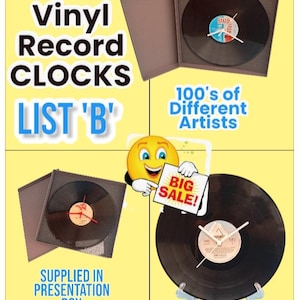 12&quot; Vinyl Record Upcycled WALL CLOCKS  Perfect for Gifts. 100&#39;s of Artists to choose from . List 2 - All Original 12&quot; Records (&quot;E - J&quot;)