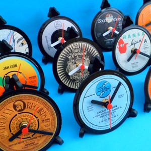 List J1 - 4&quot; Vinyl Record Upcycled DESK CLOCKS All Recycled Records / Singles . (List 1 of 2 - Ja - Ji) Great Gifts. Many Artists to select