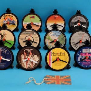List F - 4&quot; Vinyl Record Upcycled DESK CLOCKS All Recycled Records / Singles . Great Gifts. Many Artists to select