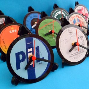List P1 - 4&quot; Vinyl Record Upcycled DESK CLOCKS All Recycled Records / Singles . List 1 of 2  (Pa-Ph) Great Gifts. Many Artists to select