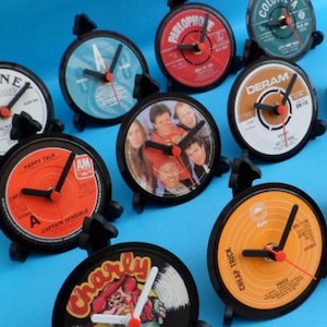 List C2 - 4&quot; Vinyl Record Upcycled DESK CLOCKS All Recycled Records / Singles . Great Gifts. List 2 of 2 (Cl-Cy). Many Artists to select