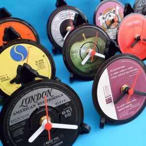 List M2 - 4&quot; Vinyl Record Upcycled DESK CLOCKS All Recycled Records / Singles . (Mc-Mi) Great Gifts. Many Artists to select