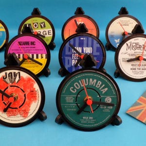 List B2 - 4&quot; Vinyl Record Upcycled DESK CLOCKS All Recycled Records / Singles . Great Gifts. List 1 of 2 (Bi - Bu). Many Artists to select