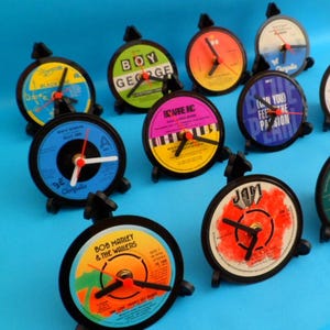 List B1 - 4&quot; Vinyl Record Upcycled DESK CLOCKS All Recycled Records / Singles into great Gifts. List 1 of 2 (Ba - Bi) Many Artists to select