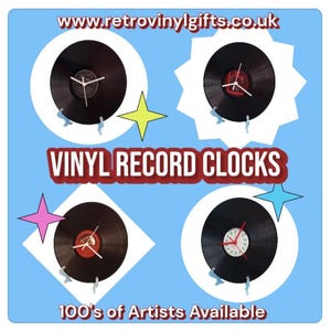 12&quot; Vinyl Record Upcycled WALL CLOCKS in Presentation Box . Many Different Artists to Choose . All Original Records List 3 (&quot;K - &quot;)