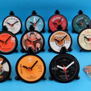 List C1 - 4&quot; Vinyl Record Upcycled DESK CLOCKS All Recycled Records / Singles . Great Gifts. List 1 of 2 (Ca-Cl). Many Artists to select