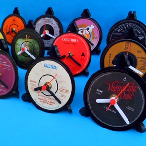 List M1 - 4&quot; Vinyl Record Upcycled DESK CLOCKS All Recycled Records / Singles . (Ma-Mc) Great Gifts. Many Artists to select