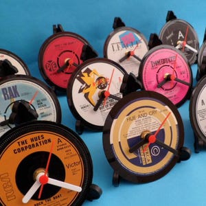 List I - 4&quot; Vinyl Record Upcycled DESK CLOCKS All Recycled Records / Singles . Great Gifts. Many Artists to select