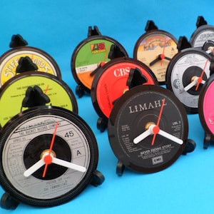 List L - 4&quot; Vinyl Record Upcycled DESK CLOCKS All Recycled Records / Singles . Great Gifts. Many Artists to select