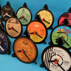 List K - 4&quot; Vinyl Record Upcycled DESK CLOCKS All Recycled Records / Singles . Great Gifts. Many Artists to select