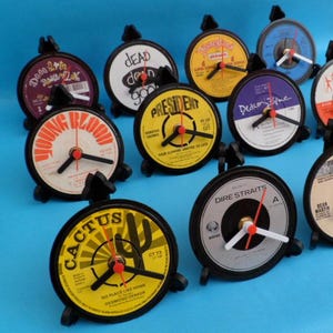 List D2 - 4&quot; Vinyl Record Upcycled DESK CLOCKS All Recycled Records / Singles . Great Gifts. List 2 of 2 (Di-Dy). Many Artists to select
